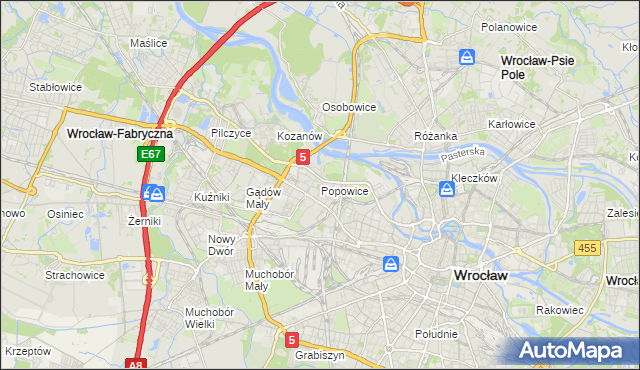 mapa Popowice gmina Wrocław, Popowice gmina Wrocław na mapie Targeo