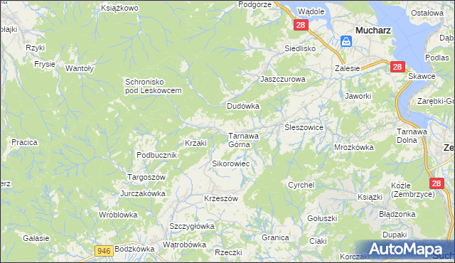 mapa Tarnawa Górna gmina Zembrzyce, Tarnawa Górna gmina Zembrzyce na mapie Targeo