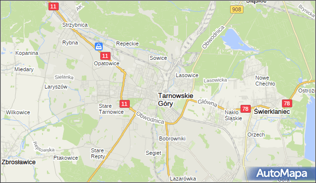mapa Tarnowskie Góry, Tarnowskie Góry na mapie Targeo