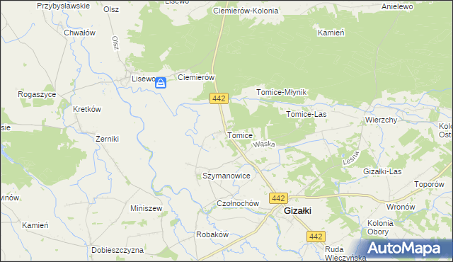 mapa Tomice gmina Gizałki, Tomice gmina Gizałki na mapie Targeo