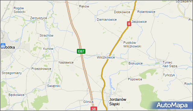 mapa Wilczkowice gmina Jordanów Śląski, Wilczkowice gmina Jordanów Śląski na mapie Targeo