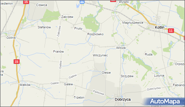 mapa Wilczyniec gmina Jarocin, Wilczyniec gmina Jarocin na mapie Targeo