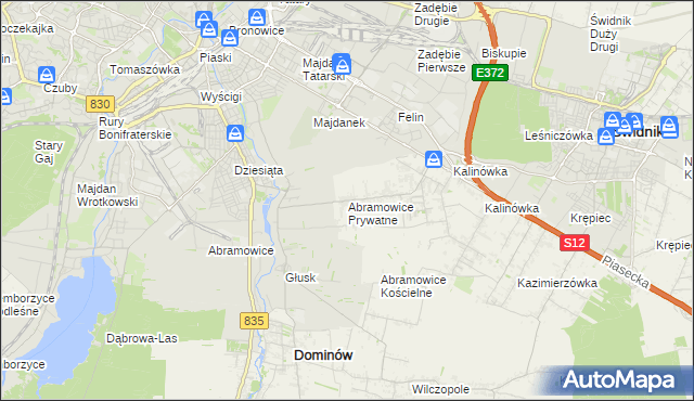 mapa Abramowice Prywatne, Abramowice Prywatne na mapie Targeo