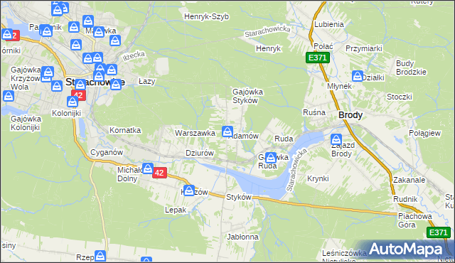 mapa Adamów gmina Brody, Adamów gmina Brody na mapie Targeo