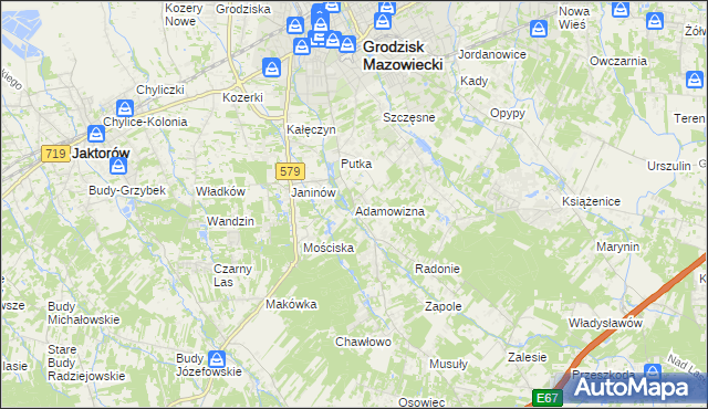 mapa Adamowizna gmina Grodzisk Mazowiecki, Adamowizna gmina Grodzisk Mazowiecki na mapie Targeo