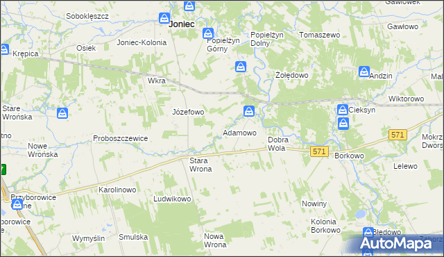 mapa Adamowo gmina Joniec, Adamowo gmina Joniec na mapie Targeo