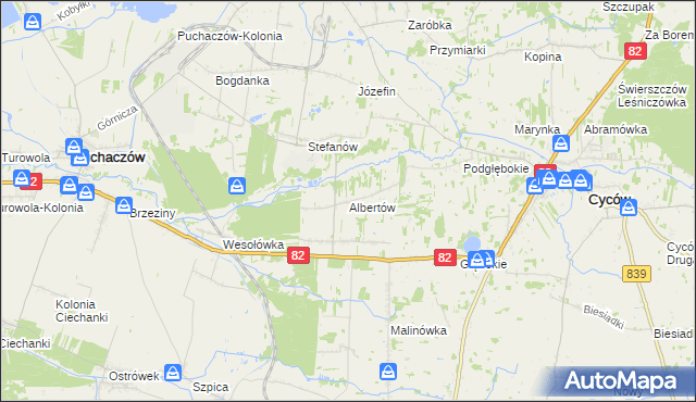 mapa Albertów gmina Puchaczów, Albertów gmina Puchaczów na mapie Targeo