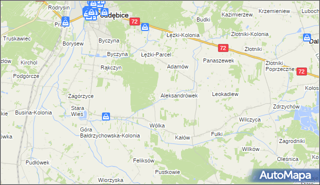 mapa Aleksandrówek gmina Poddębice, Aleksandrówek gmina Poddębice na mapie Targeo