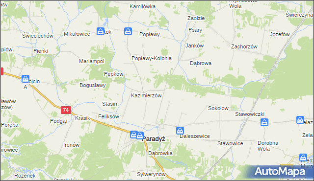 mapa Alfonsów gmina Paradyż, Alfonsów gmina Paradyż na mapie Targeo