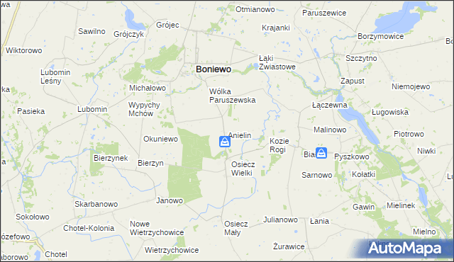 mapa Anielin gmina Boniewo, Anielin gmina Boniewo na mapie Targeo