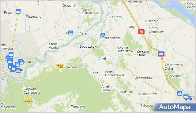 mapa Anielin gmina Magnuszew, Anielin gmina Magnuszew na mapie Targeo