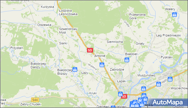 mapa Antonie gmina Olszewo-Borki, Antonie gmina Olszewo-Borki na mapie Targeo