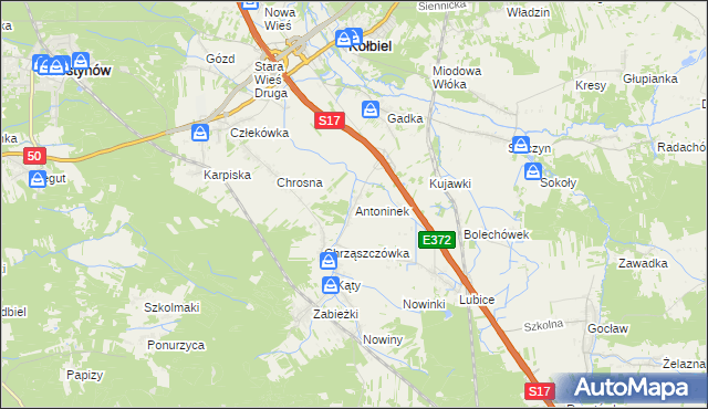 mapa Antoninek gmina Kołbiel, Antoninek gmina Kołbiel na mapie Targeo