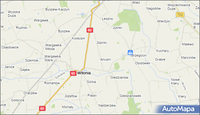 mapa Anusin gmina Witonia, Anusin gmina Witonia na mapie Targeo