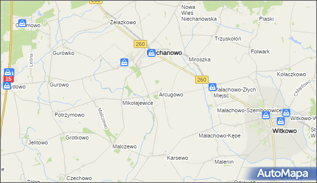 mapa Arcugowo, Arcugowo na mapie Targeo