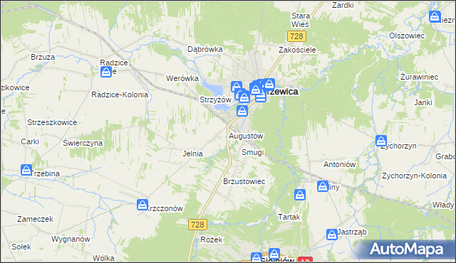 mapa Augustów gmina Drzewica, Augustów gmina Drzewica na mapie Targeo