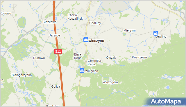 mapa Bagno gmina Świeszyno, Bagno gmina Świeszyno na mapie Targeo