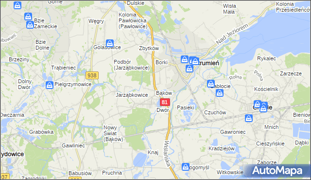 mapa Bąków gmina Strumień, Bąków gmina Strumień na mapie Targeo