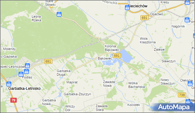 mapa Bąkowiec gmina Garbatka-Letnisko, Bąkowiec gmina Garbatka-Letnisko na mapie Targeo