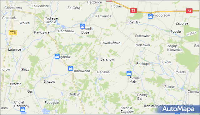 mapa Baranów gmina Busko-Zdrój, Baranów gmina Busko-Zdrój na mapie Targeo