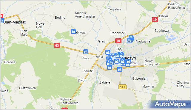 mapa Biała gmina Radzyń Podlaski, Biała gmina Radzyń Podlaski na mapie Targeo
