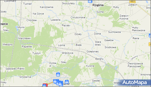 mapa Biała gmina Rząśnia, Biała gmina Rząśnia na mapie Targeo