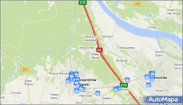 mapa Białe Błota gmina Aleksandrów Kujawski, Białe Błota gmina Aleksandrów Kujawski na mapie Targeo