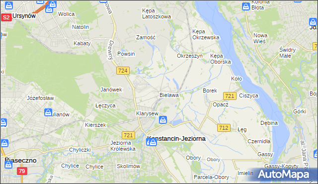mapa Bielawa gmina Konstancin-Jeziorna, Bielawa gmina Konstancin-Jeziorna na mapie Targeo