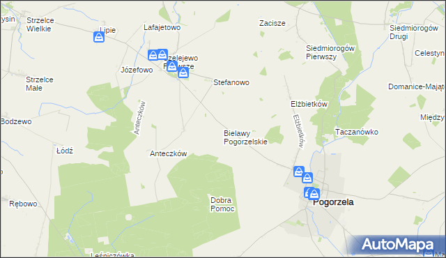 mapa Bielawy Pogorzelskie, Bielawy Pogorzelskie na mapie Targeo