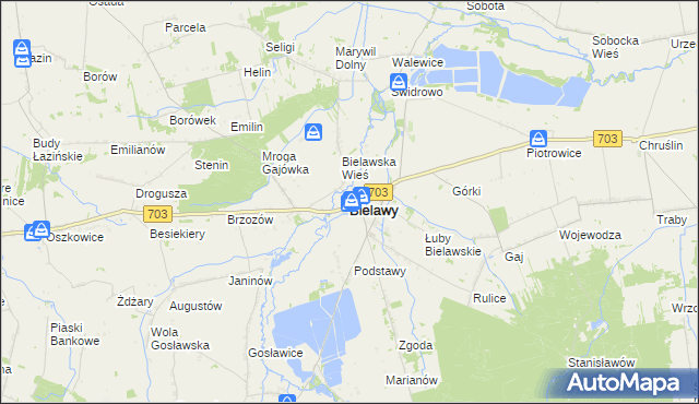 mapa Bielawy powiat łowicki, Bielawy powiat łowicki na mapie Targeo