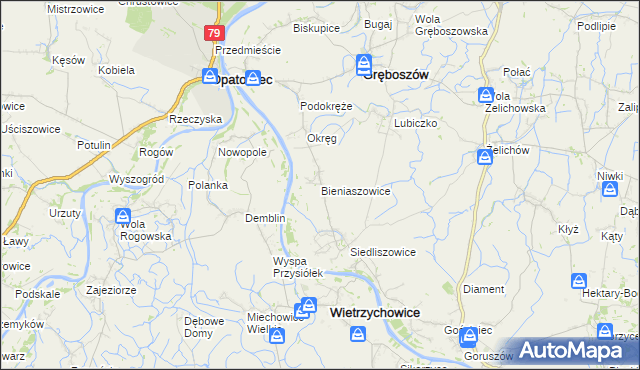 mapa Bieniaszowice, Bieniaszowice na mapie Targeo