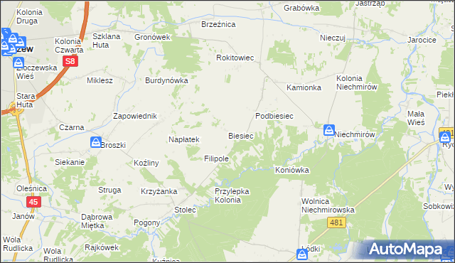 mapa Biesiec, Biesiec na mapie Targeo