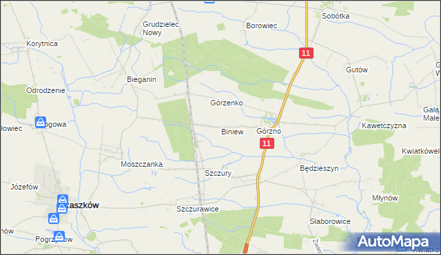 mapa Biniew, Biniew na mapie Targeo