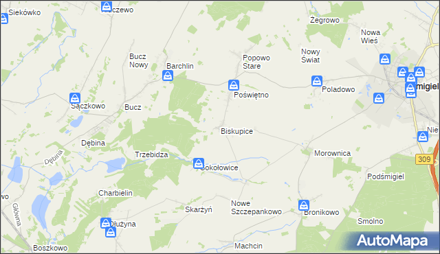 mapa Biskupice gmina Przemęt, Biskupice gmina Przemęt na mapie Targeo