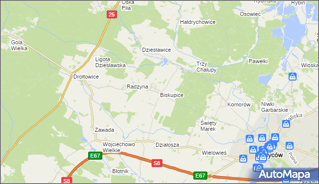 mapa Biskupice gmina Syców, Biskupice gmina Syców na mapie Targeo