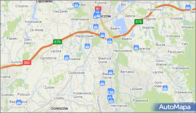 mapa Bładnice Dolne, Bładnice Dolne na mapie Targeo
