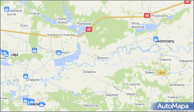 mapa Blizocin gmina Jeziorzany, Blizocin gmina Jeziorzany na mapie Targeo