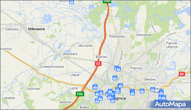 mapa Bobrów gmina Miłkowice, Bobrów gmina Miłkowice na mapie Targeo