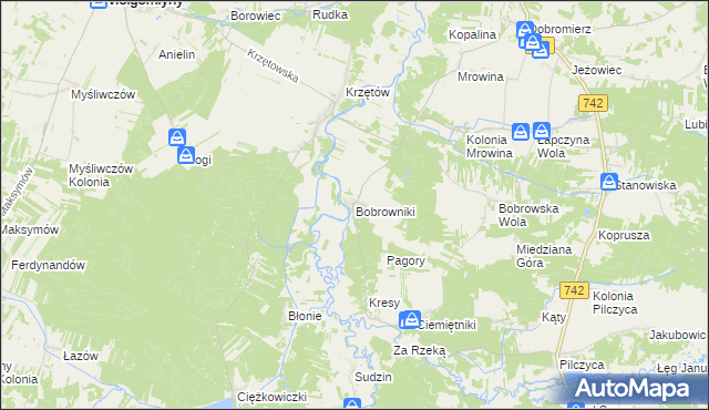 mapa Bobrowniki gmina Kluczewsko, Bobrowniki gmina Kluczewsko na mapie Targeo