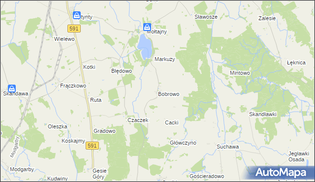 mapa Bobrowo gmina Barciany, Bobrowo gmina Barciany na mapie Targeo