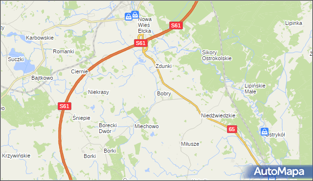 mapa Bobry gmina Ełk, Bobry gmina Ełk na mapie Targeo
