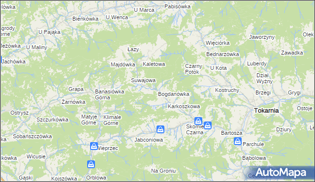 mapa Bogdanówka gmina Tokarnia, Bogdanówka gmina Tokarnia na mapie Targeo