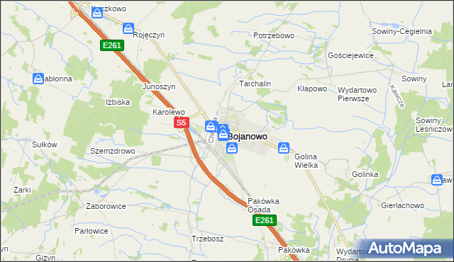 mapa Bojanowo powiat rawicki, Bojanowo powiat rawicki na mapie Targeo