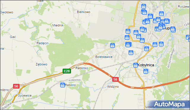 mapa Bolesławice gmina Kobylnica, Bolesławice gmina Kobylnica na mapie Targeo