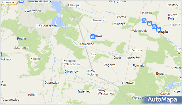 mapa Bór gmina Słupia, Bór gmina Słupia na mapie Targeo
