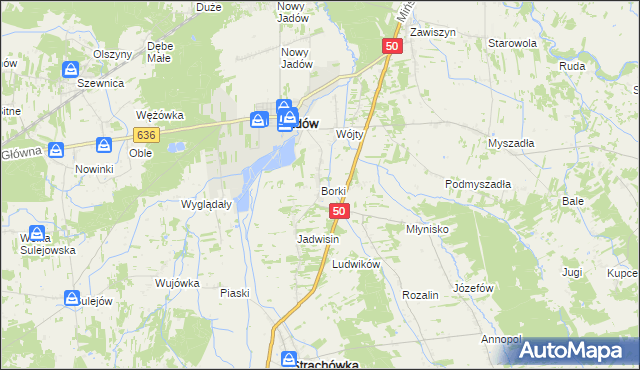 mapa Borki gmina Jadów, Borki gmina Jadów na mapie Targeo