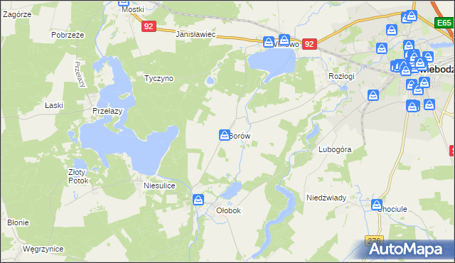 mapa Borów gmina Świebodzin, Borów gmina Świebodzin na mapie Targeo