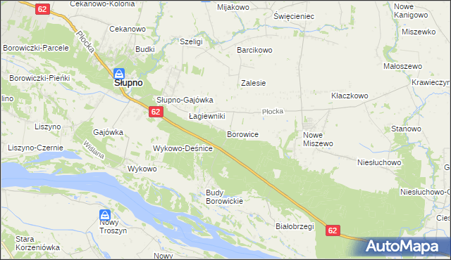 mapa Borowice gmina Bodzanów, Borowice gmina Bodzanów na mapie Targeo