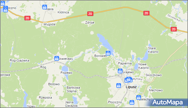 mapa Borowiec gmina Lipusz, Borowiec gmina Lipusz na mapie Targeo