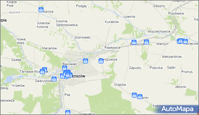 mapa Borszowice gmina Sędziszów, Borszowice gmina Sędziszów na mapie Targeo